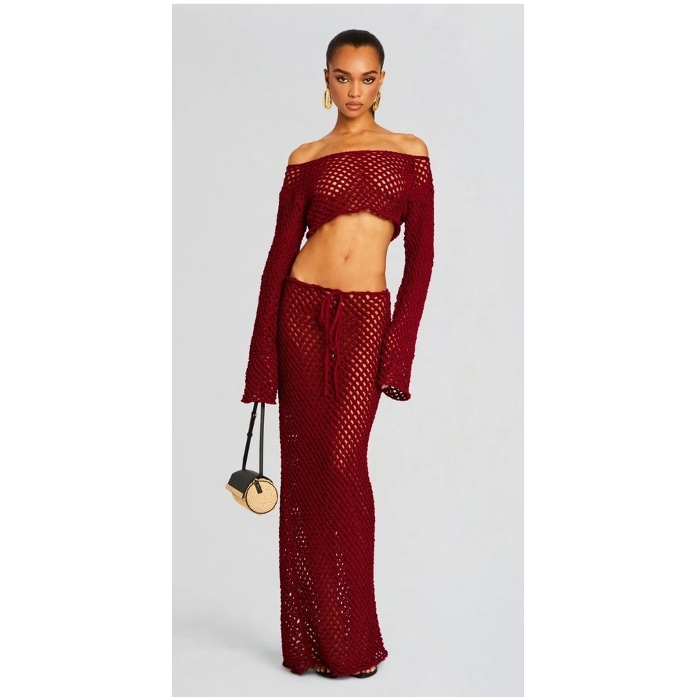 bananhot crochet skirt/ crop top cover up Maroon M/L Beach Resort